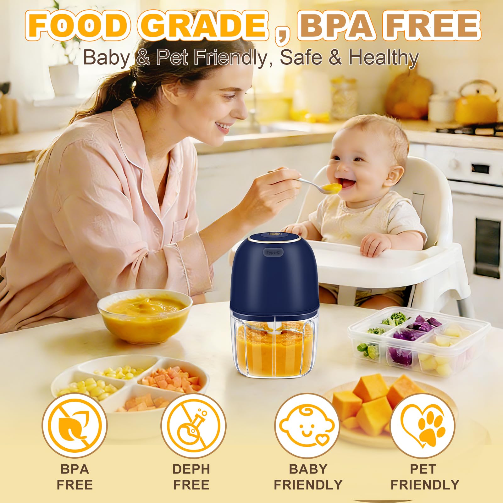 Baby Food With Meat - Tritatutto Elettrico per Aglio, Mini Processore
